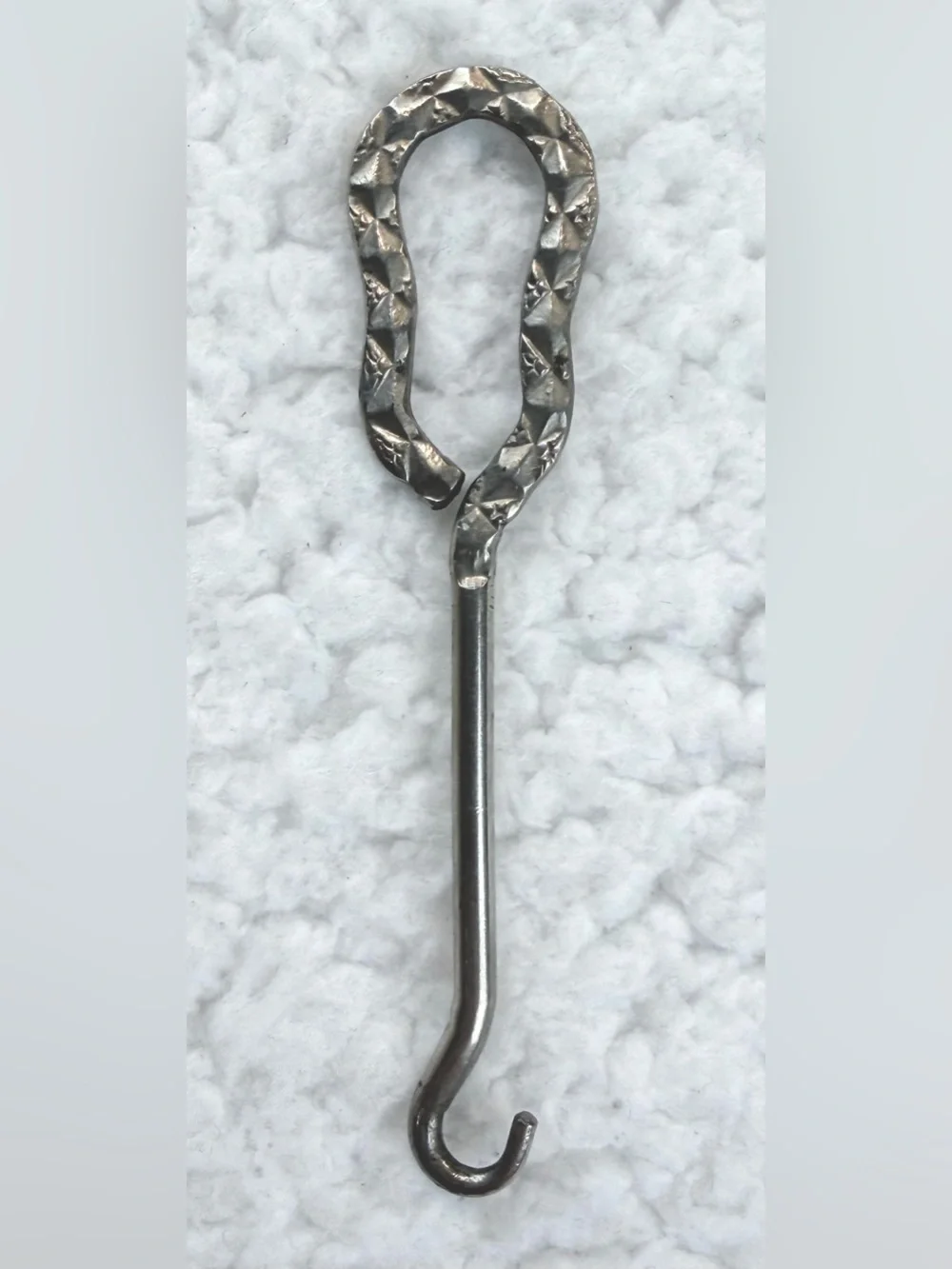 Antique/Vintage Silver Hammered Metal Button Hook Sewing Tool, OS